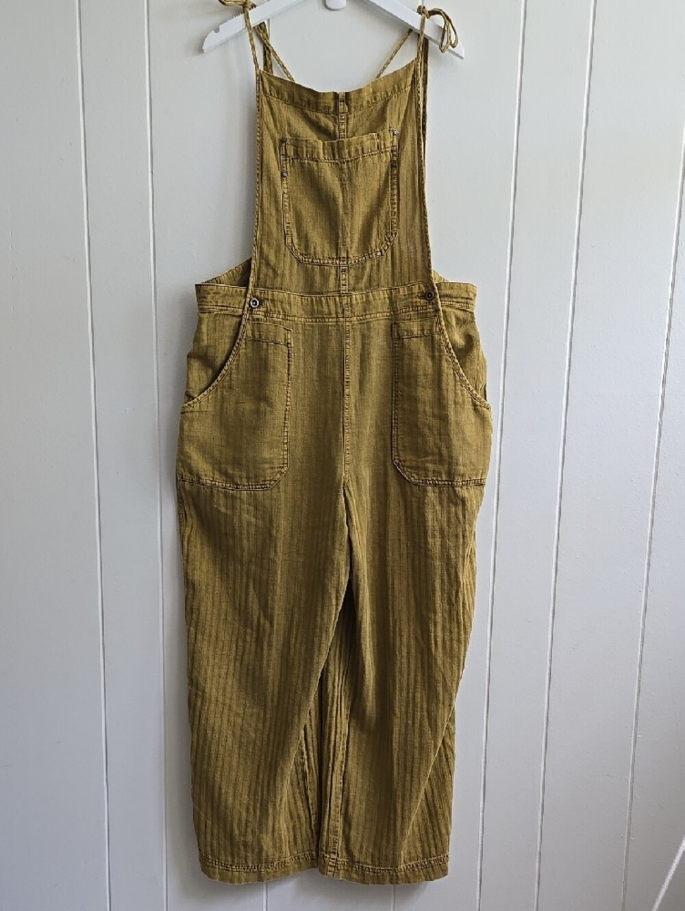 Free People Linen Blend Natural Sights Overalls Size L - Picture 3 of 16